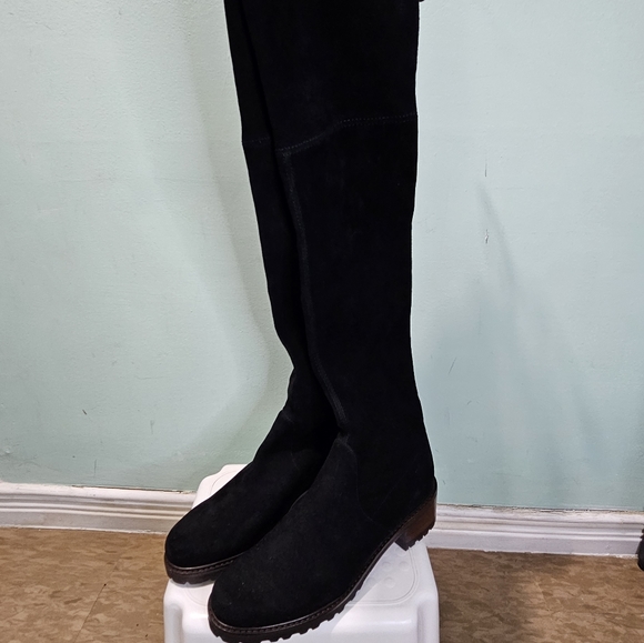 NEW STUART WEITZMAN Blaire City Black Suede Leather OTK Tie Block Heel Boots 9.5 - Picture 4 of 13